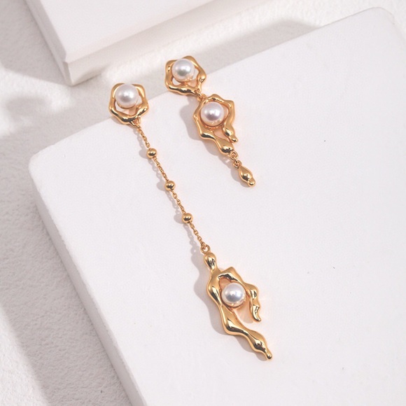 ✨ Asymmetric AB Style Sterling Silver Natural Pearl Earrings Hypoallergenic - Picture 1 of 4